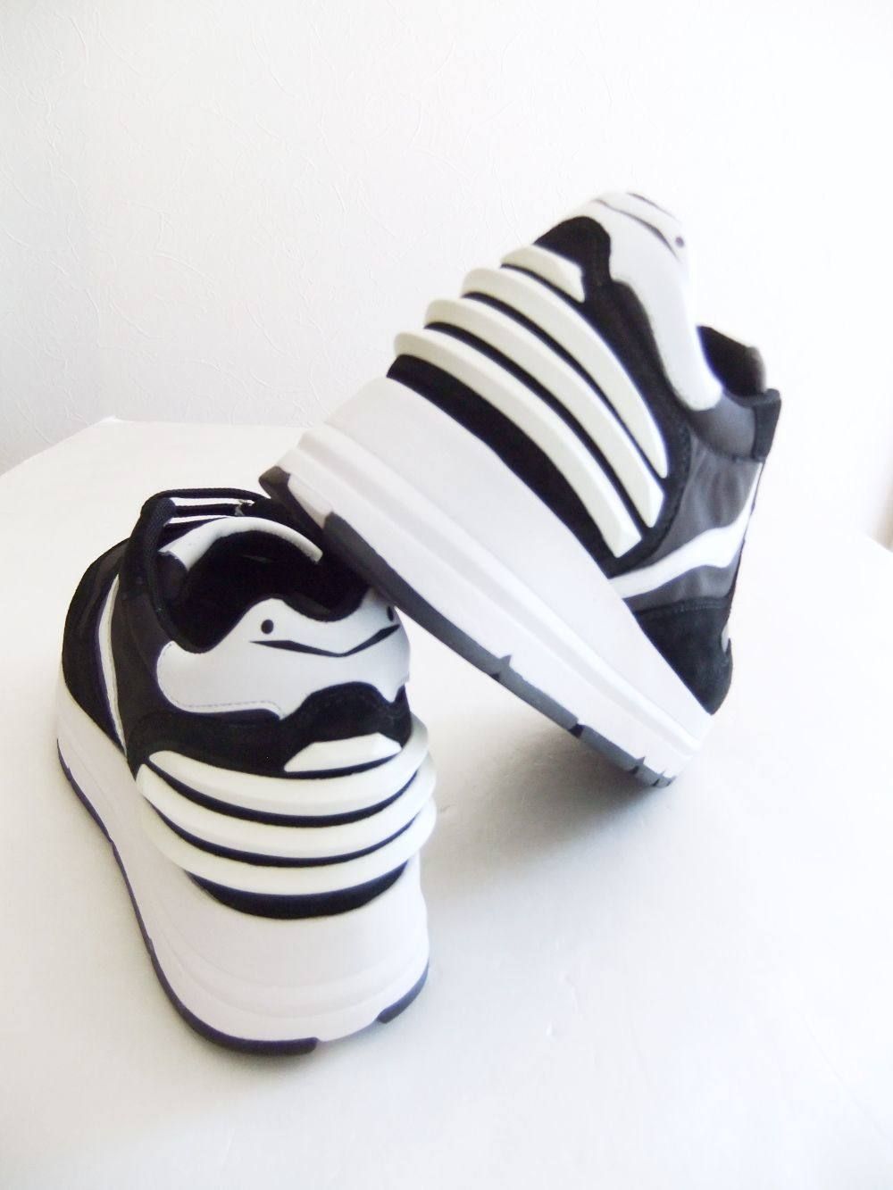 〈LADIES〉 MARAN POWER  ナイロン×レザー  スニーカー (ブラック×ホワイト)   1A16