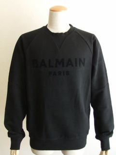 コットン スウェットシャツ ブラック Balmain ベルベットロゴ   VH1JQ005/B042