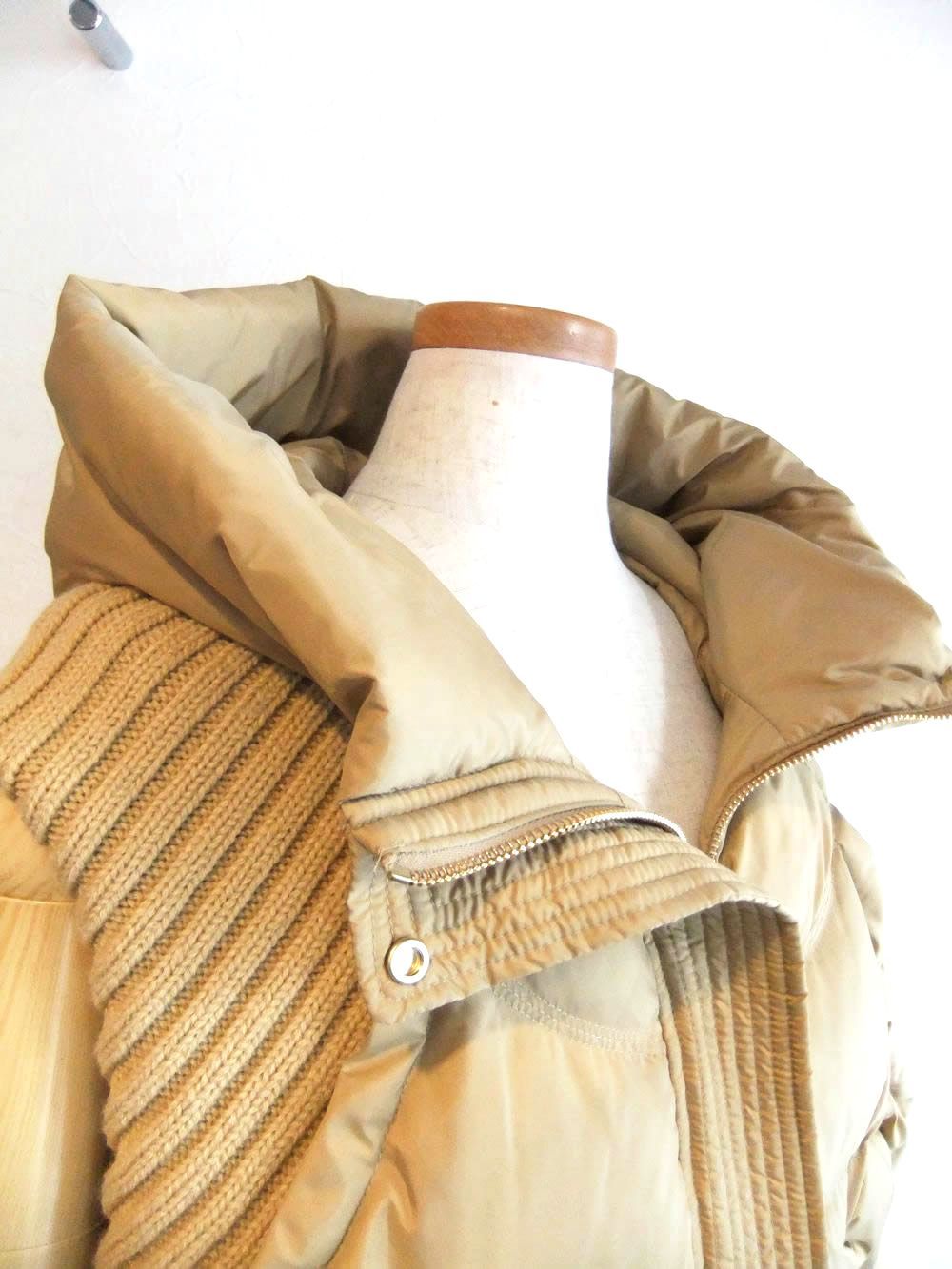 ニット × ダウン フードベスト  (キャメルベージュ)  546414