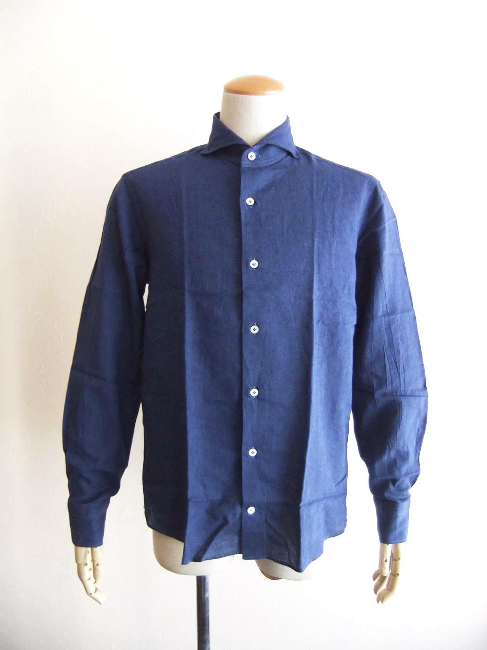 リネン/コットン シャツ (ネイビー)    VINCI FIT