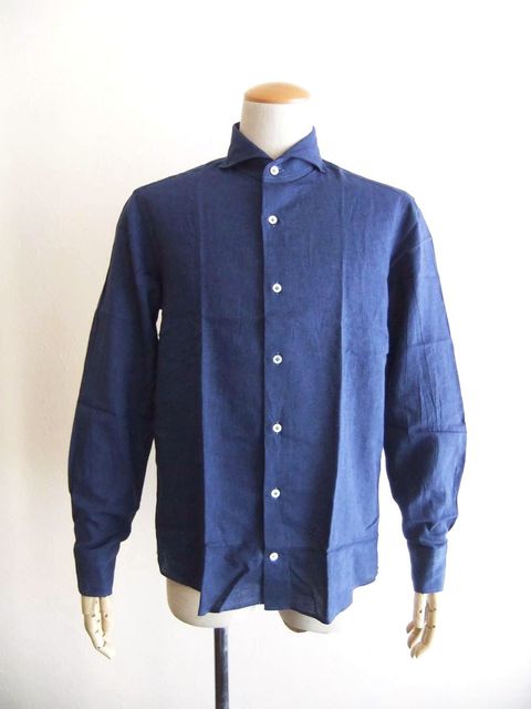 リネン/コットン シャツ (ネイビー)    VINCI FIT