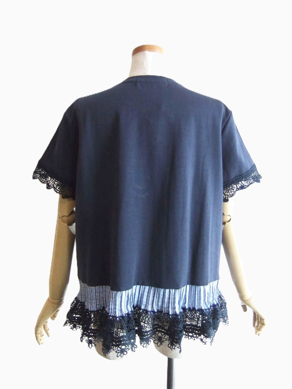 フラワーモチーフ レース付き 切替え Tシャツ    MME126TEB