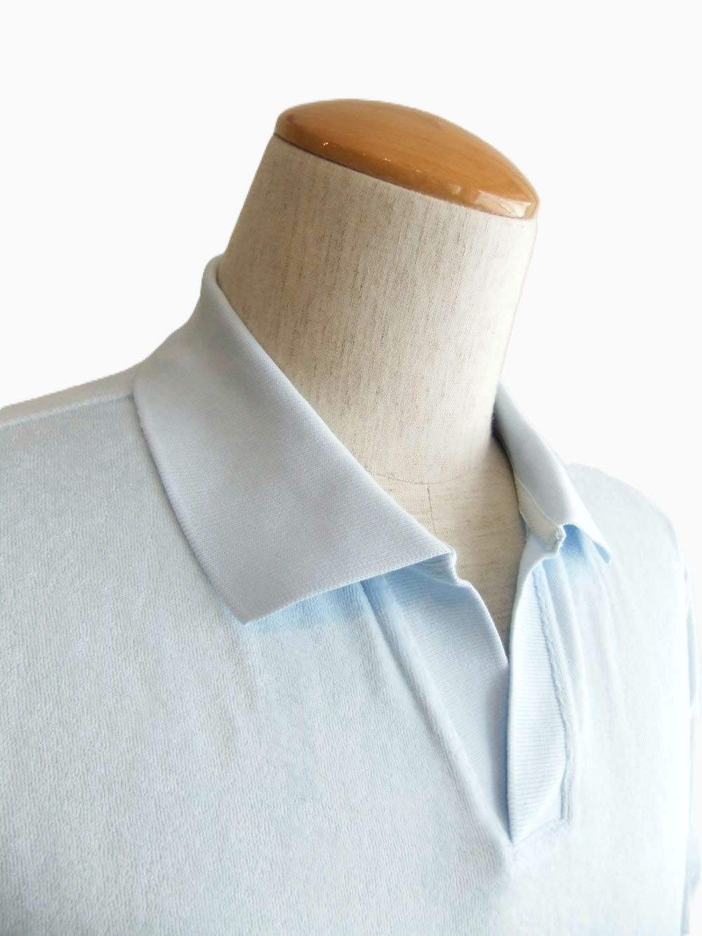 TERRY JOHNNY    パイル S/S スキッパー ポロ  (ライトブルー)