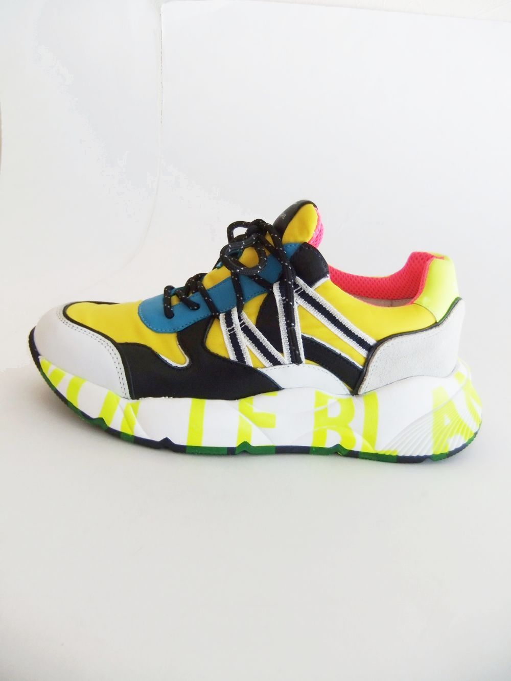 〈LADIES〉 CLUB100  VITELLO/NYLON  ナイロン×レザー ローカットスニーカー (イエロー×ブルー)   1N17