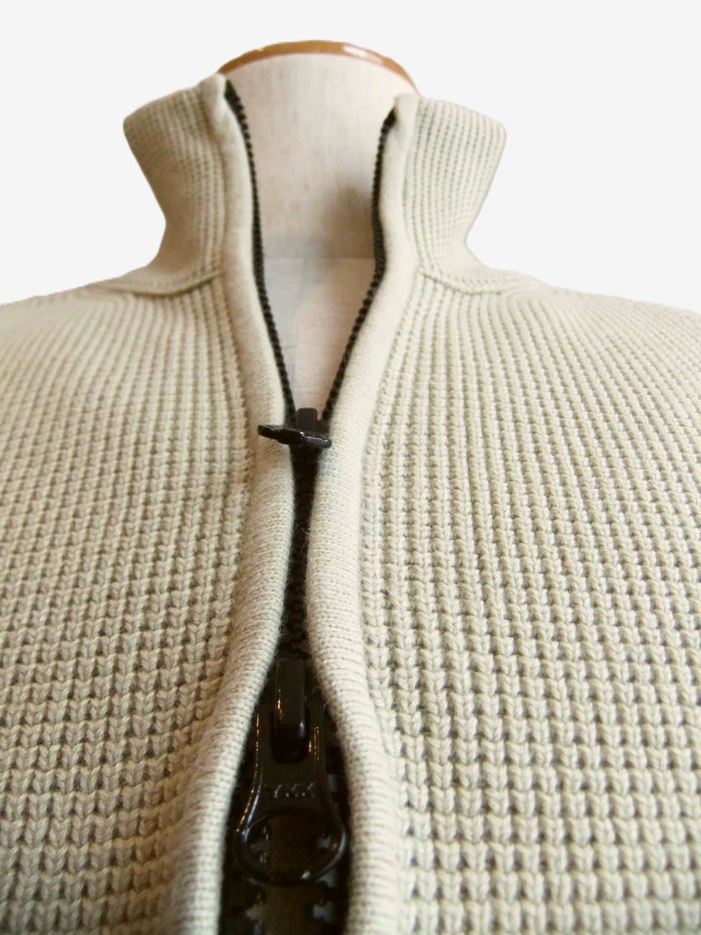 WAFFLE KNIT COTTON ZIP LENS CARDIGAN   (オフホワイト)   ジップ ニット ジャケット