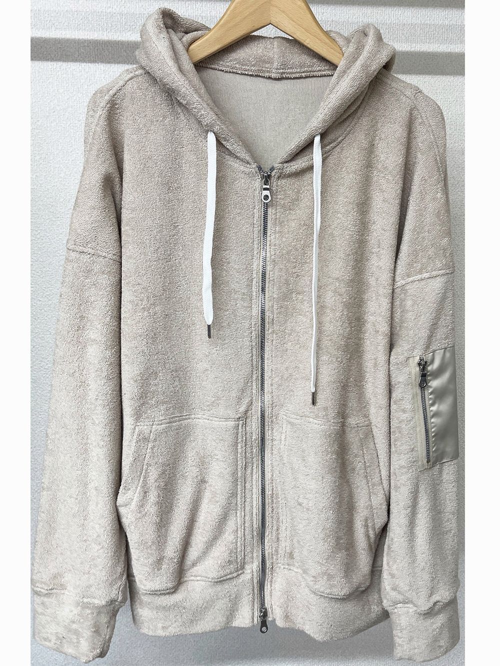WEST pile zip loose hoodie  (ベージュ)  ジップアップパイルパーカー