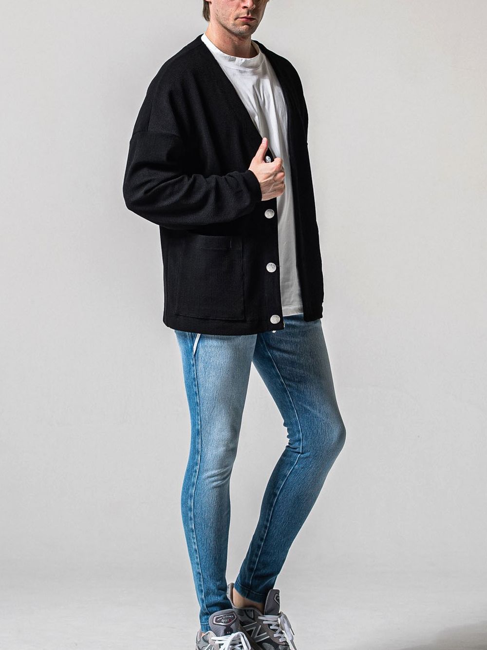 BLISTER KNIT C/D (ブラック)   ブリスターニットカーディガン