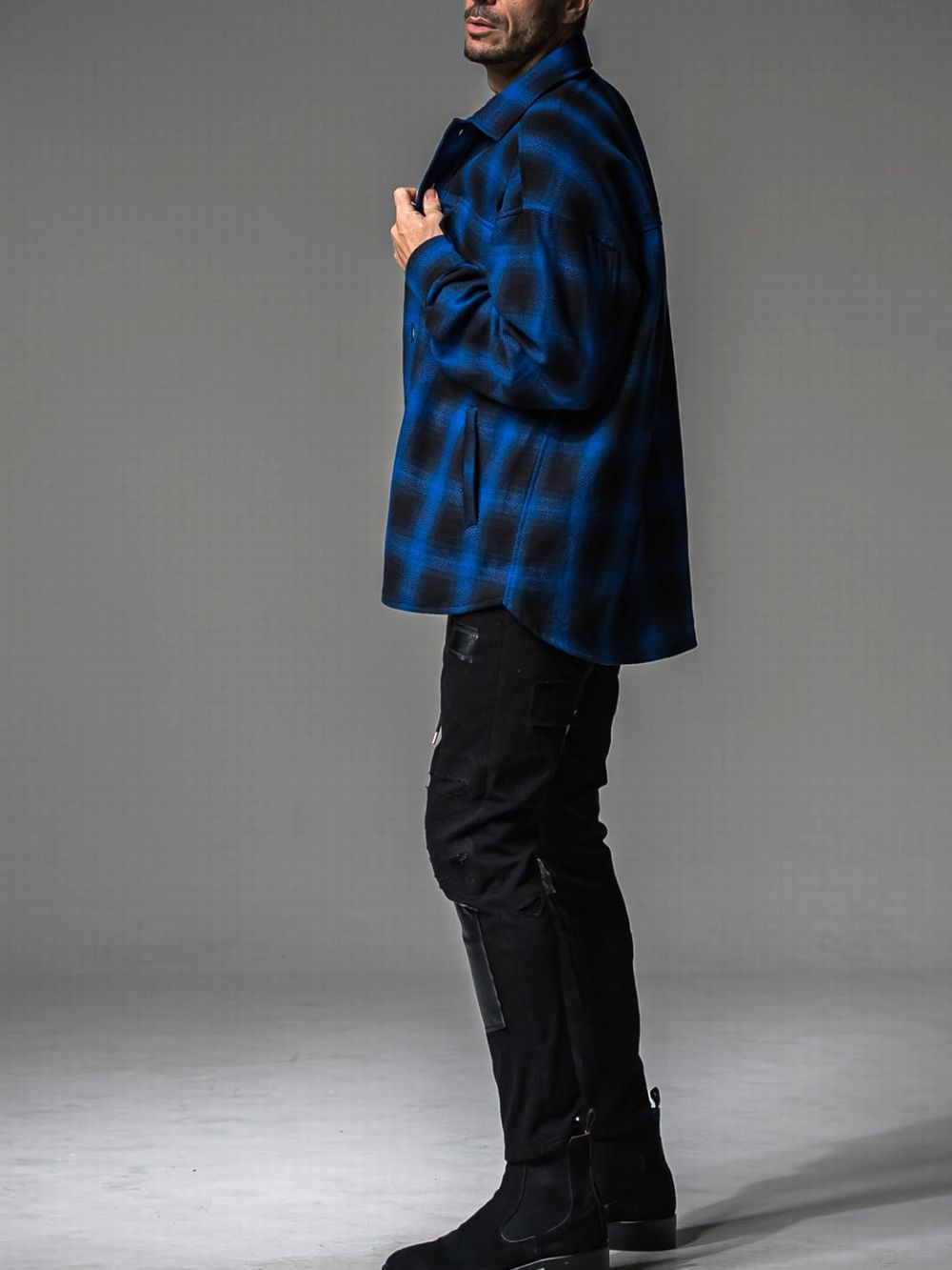 CHECK CPO SHIRTS JK  コットン チェック シャツ ジャケット （ブルー）