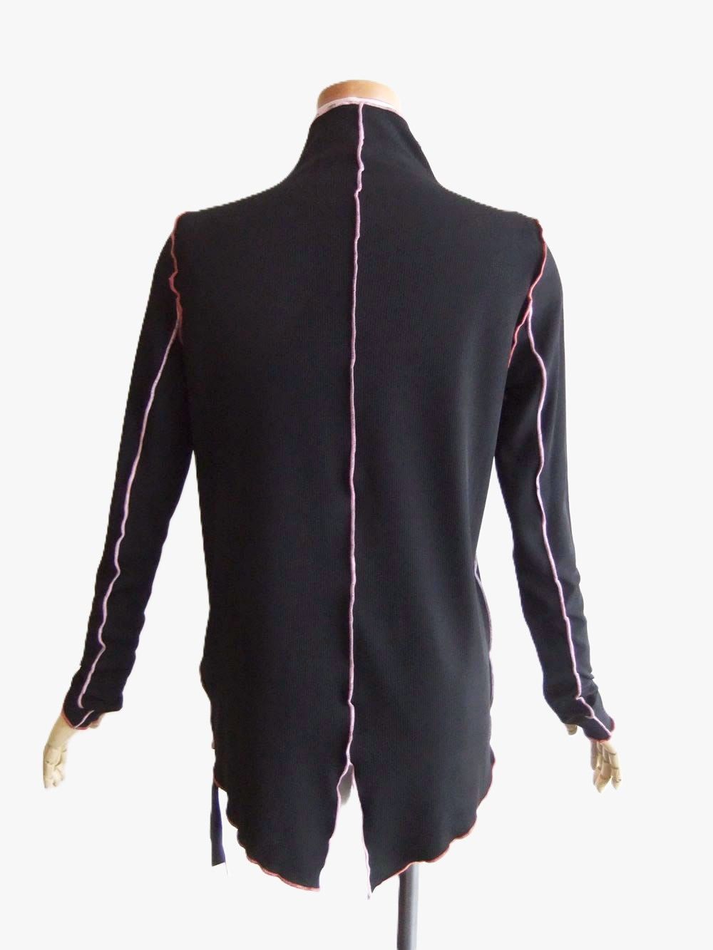 配色メロー モックネック 燕尾風 長袖 Tシャツ   （ブラック）  MMF117TEC