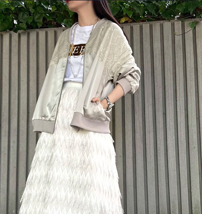 レース重ね サテン ZIP ブルゾン    MML100JEA