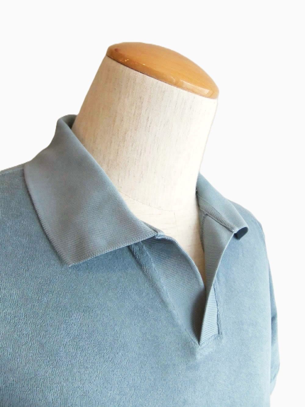 TERRY JOHNNY    パイル S/S スキッパー ポロ  (ブルーグレー)