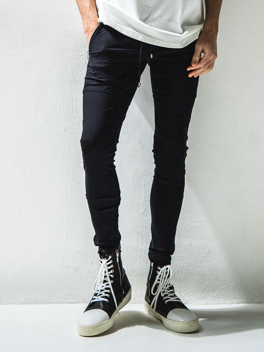 Johnson LINE NYLON PANTS ジョンソン ライン ナイロン パンツ (ブラック×ホワイト)