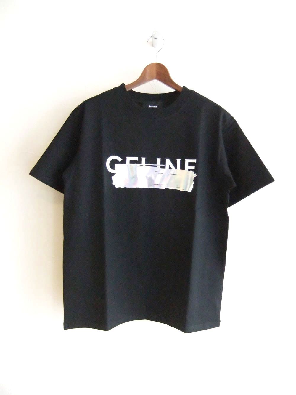 【MICALLE MICALLE Account】 HOMMAGE CFLINF FOIL PAINT T-SHIRT  (ブラック×シルバー)  ロゴ T-SHIRT   MAA107TEA