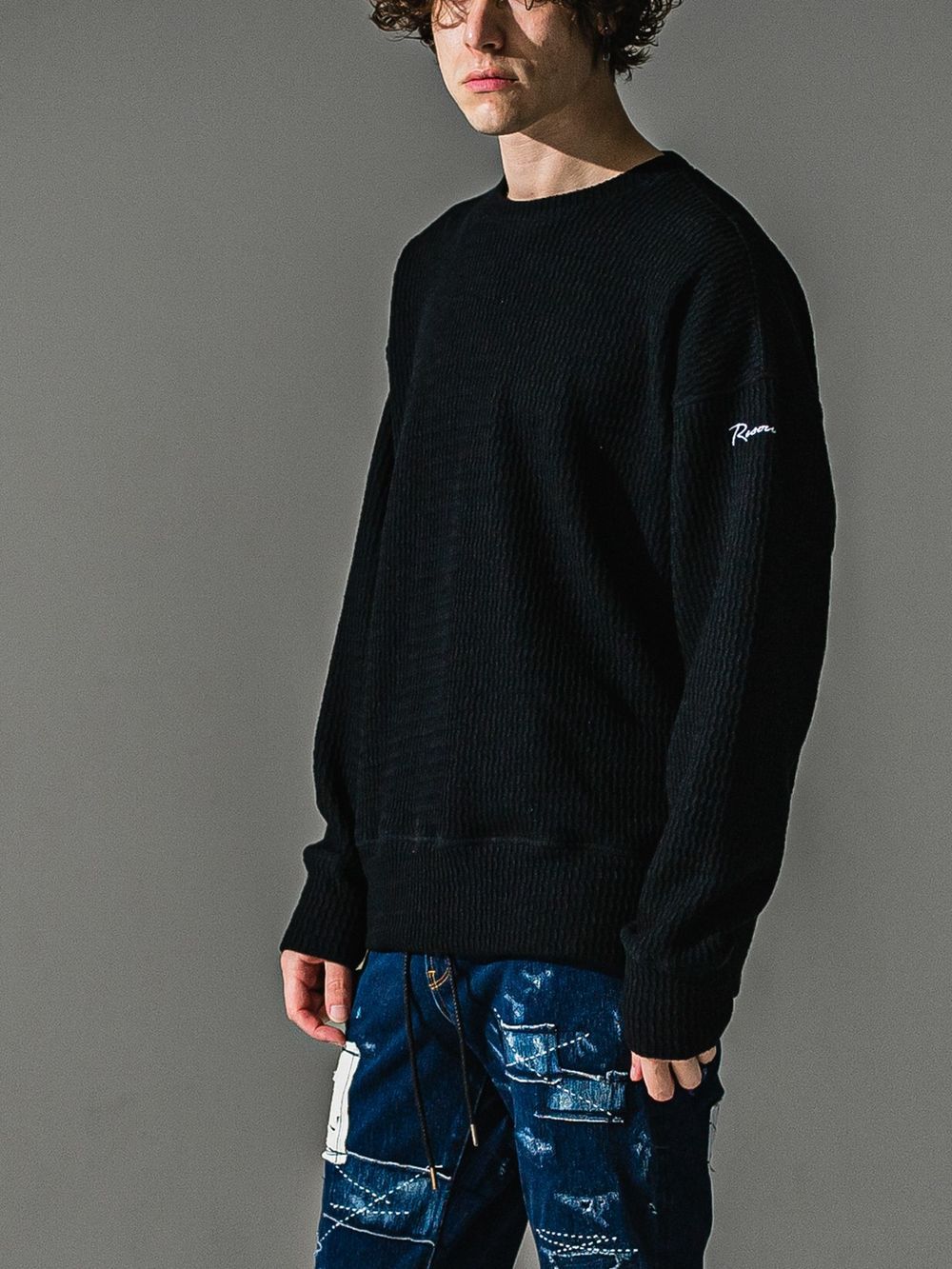 KNT LOOSE TRAINER  (ブラック)   オーバー ニット トレーナー