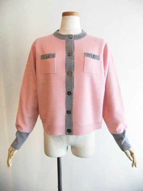 クレリック クルーネック ラメ入り ウール カーディガン  A147107M