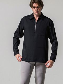 PULLOVER SATIN SHIRT  ジップ プルオーバー シャツ