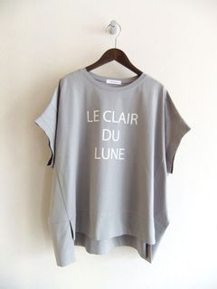 ロゴプリント フロントスリット コクーン Tシャツ  (グレー)  526976