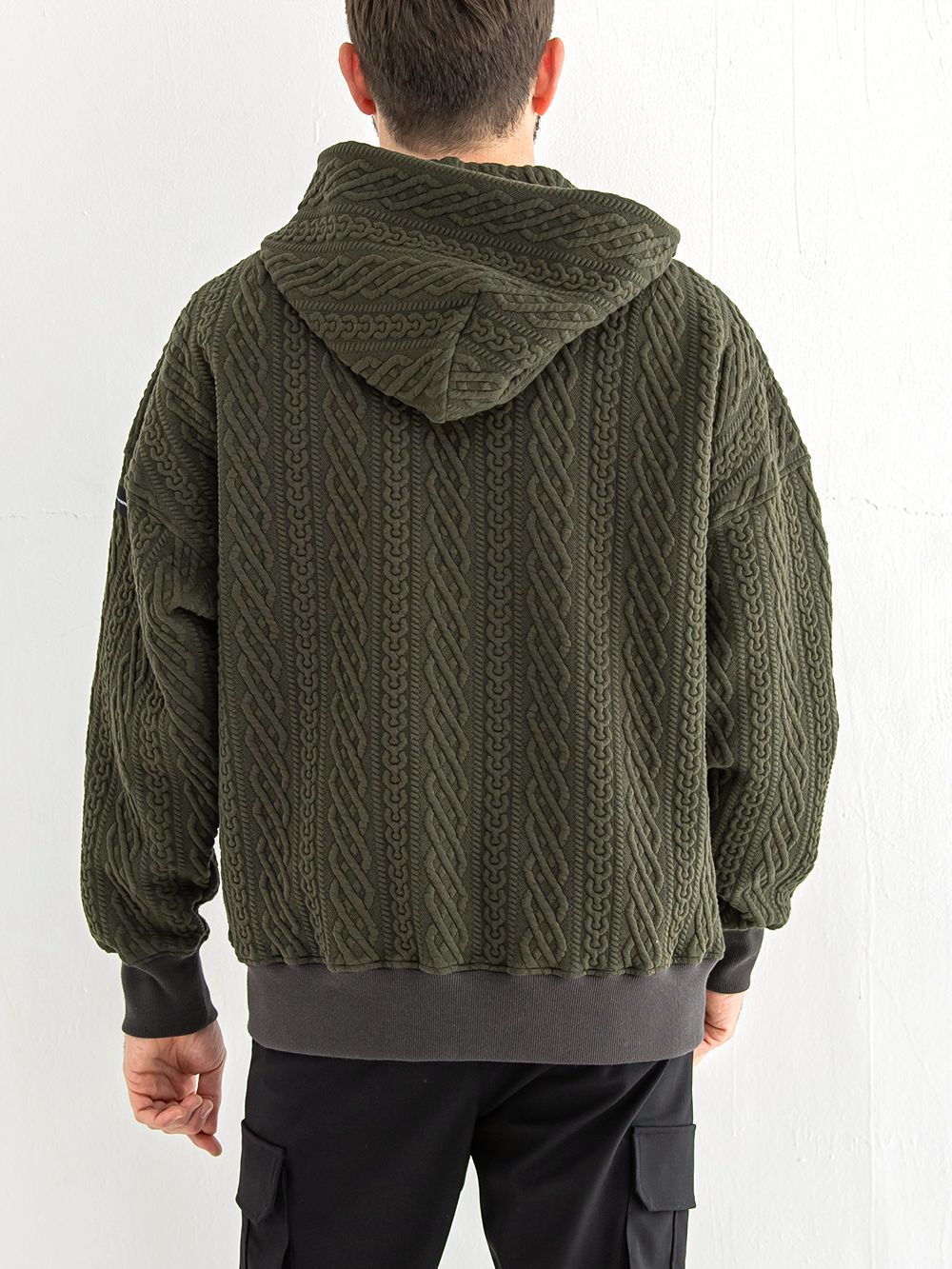 RESOUND CLOTHING - ROPE zip loose hoodie (カーキ) 縄編み