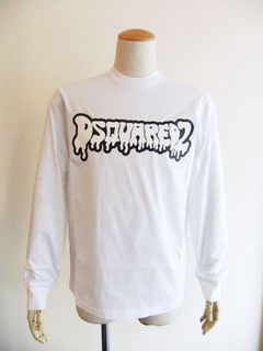 DSQUARED2 L/T-SHIRT (ホワイト)  ロゴプリント 長袖Tシャツ  S74GD1295
