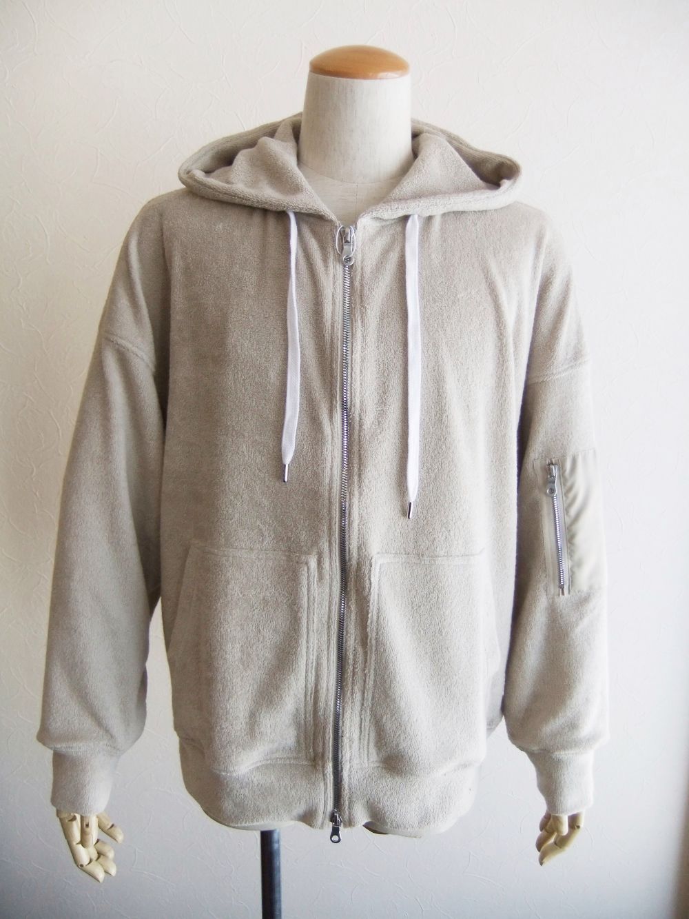 RESOUND CLOTHING - WEST pile zip loose hoodie (ベージュ) ジップ