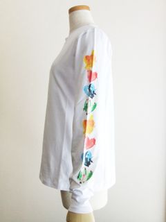 《LADIES》 ミニロゴ コットン ❤プリント 長袖 Tシャツ (ホワイト)  3241MDM171
