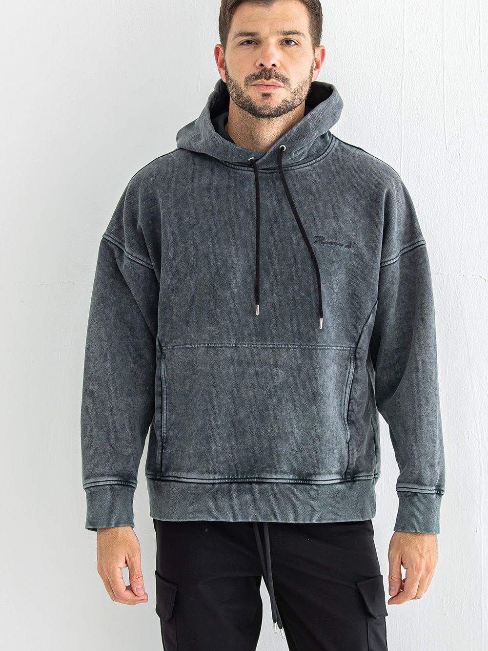 VINTAGE loose hoodie  (ブラック)  度詰め裏毛ヴィンテージルーズパーカー