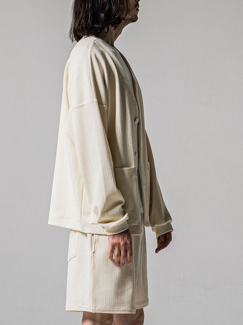 BLISTER KNIT C/D (オフホワイト)   ブリスターニットカーディガン