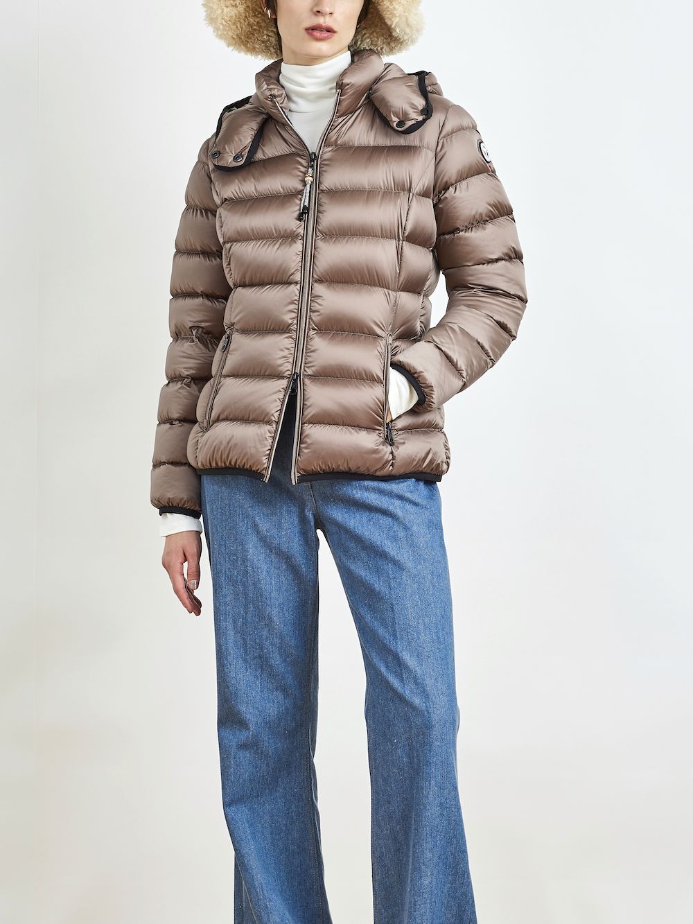 《LADIES》 STELLA  ( モカ ) シャイニーナイロン ダウンブルゾン  32550