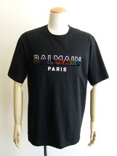 ブラック エコデザイン コットン Tシャツ マルチカラー Balmainロゴプリント XH1EGOOO/BB26