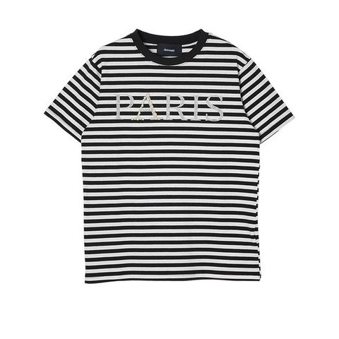 【MICALLE MICALLE Account】 PARIS PEARL BORDER T-SHIRT  (ブラック×ホワイト)  パール付き ボーダー T-SHIRT   MAA104TEA