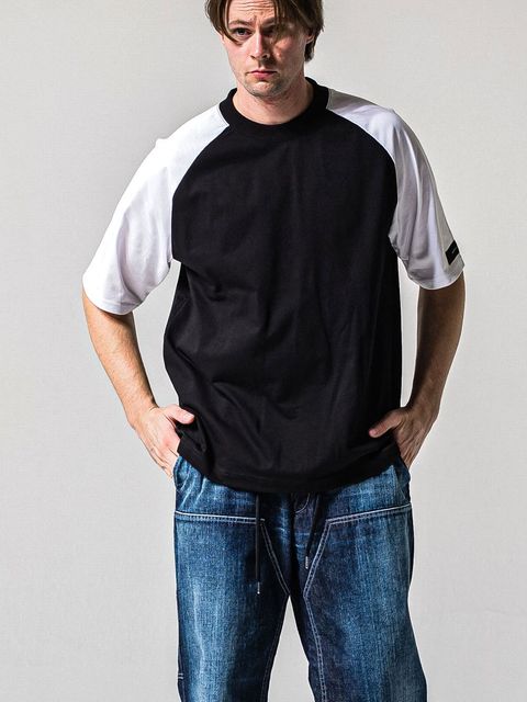 BACK RC RAGLAN OVER T  (ブラック / ホワイト)   グランスリーブオーバーTシャツ