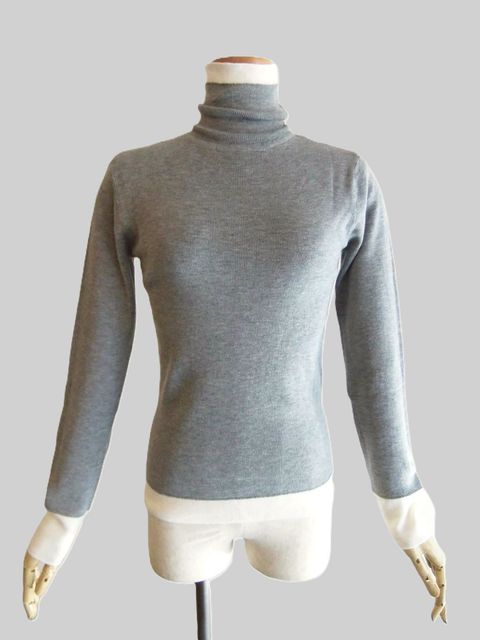 BI COLOR HIGH NECK PULLOVER  配色 ハイネック ガーゼ ニット PO    （グレー）  635956