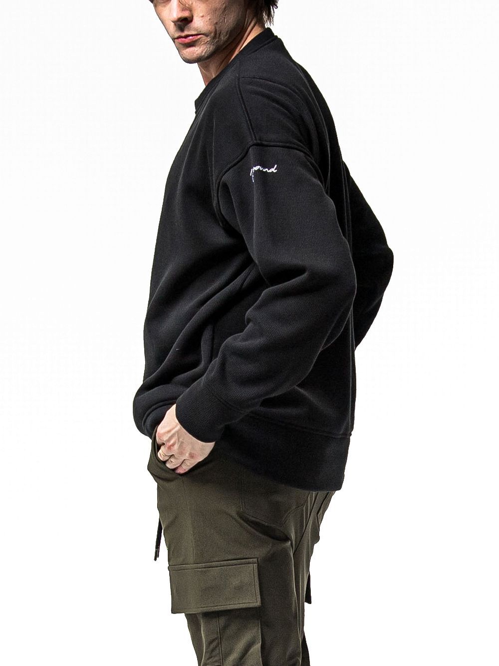 VELOURS FLEECE THERMAL LOOSE TRAINER  (ブラック)  裏起毛 ルーズトレーナー