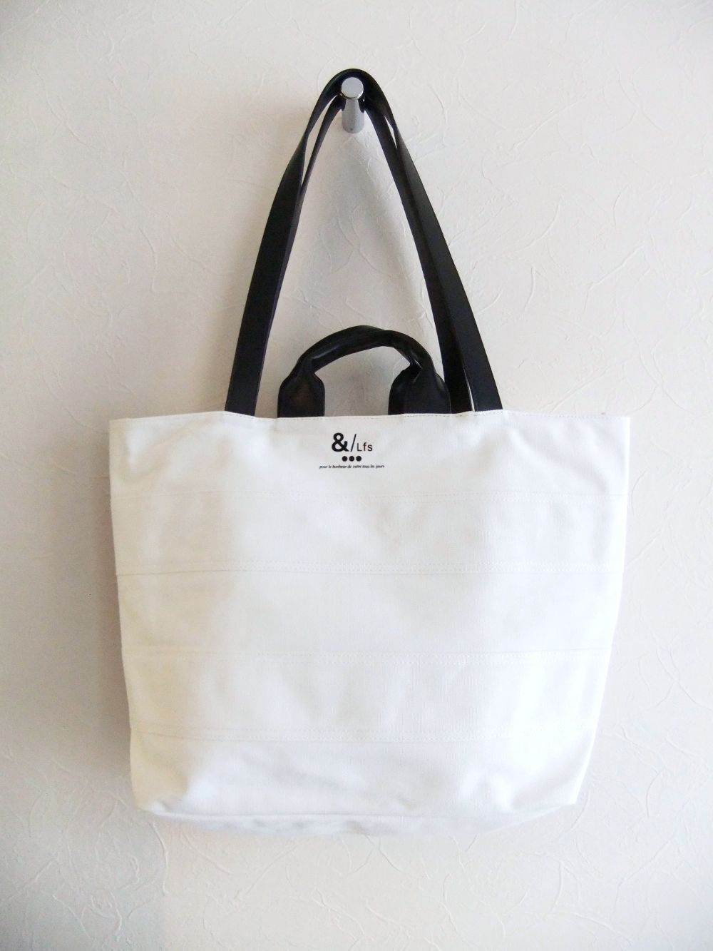 and LIFE's コットン キャンバス メッセージ ロゴプリント トートバッグ  (ホワイト) AL21S103BG