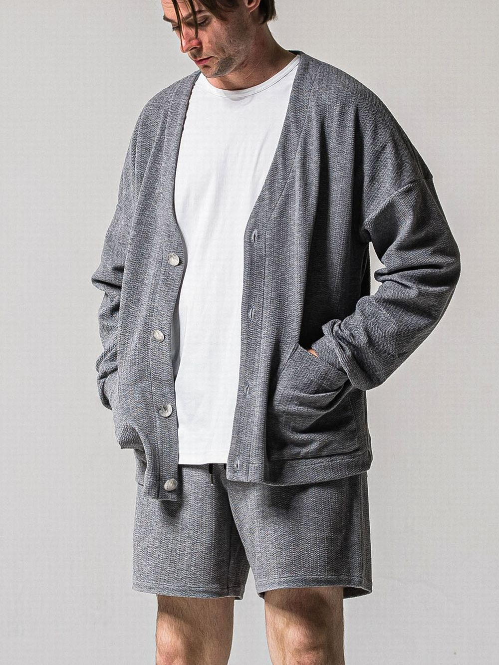 BLISTER KNIT C/D (グレー)   ブリスターニットカーディガン