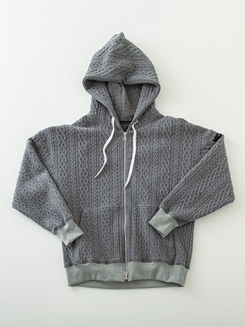 ROPE zip loose hoodie  (グレー)  縄編みキルティングジップアップパーカー