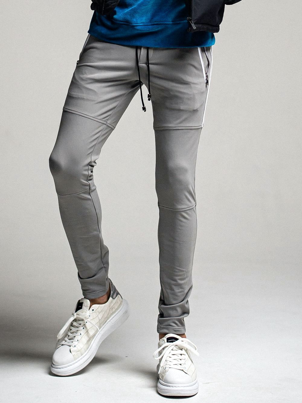 Johnson LINE HEAT PANTS ジョンソン ライン ナイロン パンツ (グレー×ホワイト)