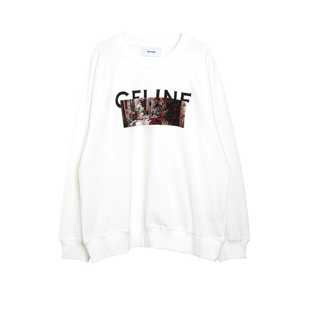 【MICALLE MICALLE Account】 HOMMAGE  CE SWEATSHRIT (ホワイト)   ロゴ Tトレーナー  MAG106TDC