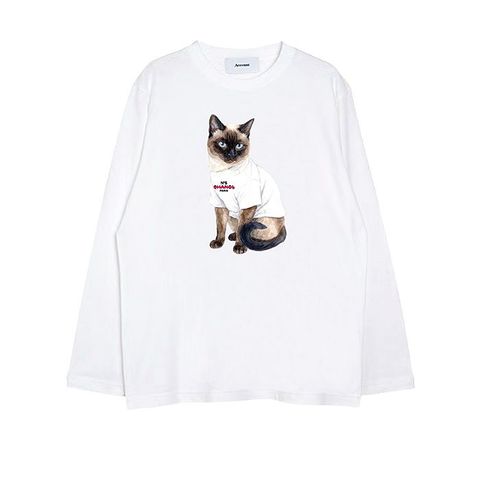【MICALLE MICALLE Account】 HOMMAGE SIAMESE CAT NO5 LONG SLEEVE TEE  ロゴ T-SHIRT   MAF108TEC