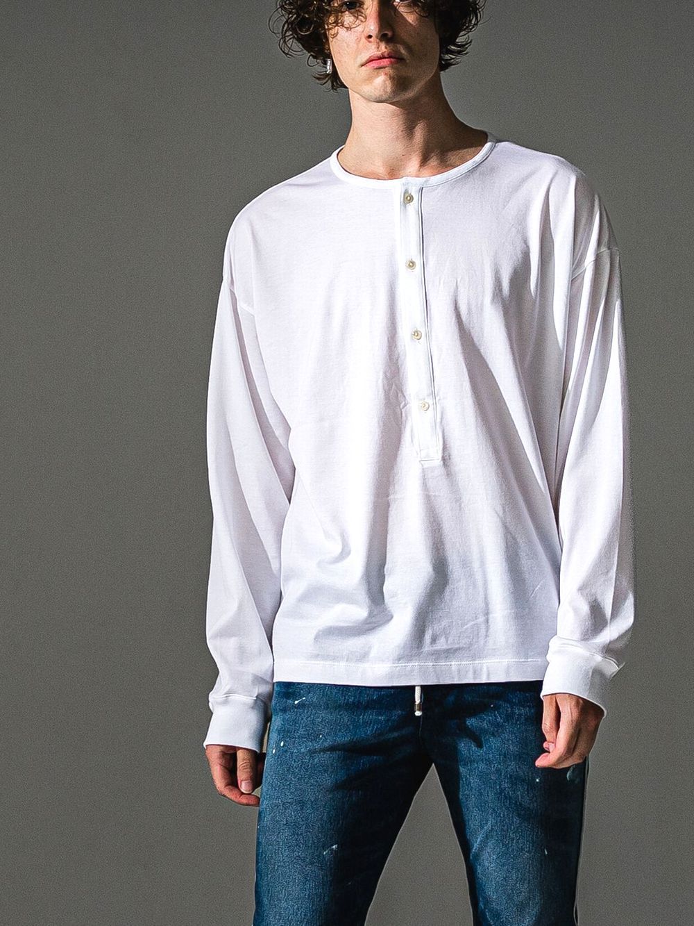 RIB HENRY LONGSLEAVE (ホワイト)  ヘンリーネック長袖Tシャツ