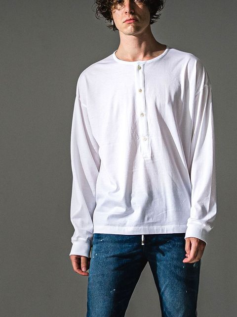 RIB HENRY LONGSLEAVE (ホワイト)  ヘンリーネック長袖Tシャツ