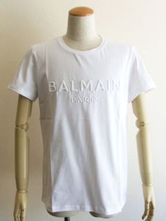 ホワイト コットン Tシャツ ホワイト Balmain Paris エンボスロゴ   VH1EF000/B038