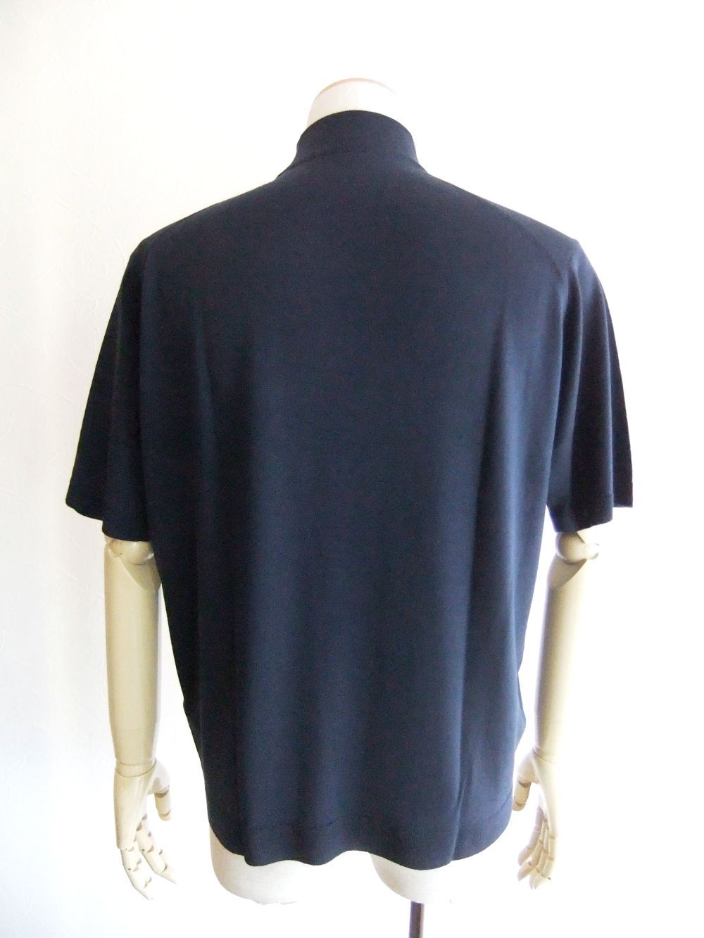S4700  (ネイビー)  [Merino wool] Mock turtle neck Pullover  半袖モックネックニット