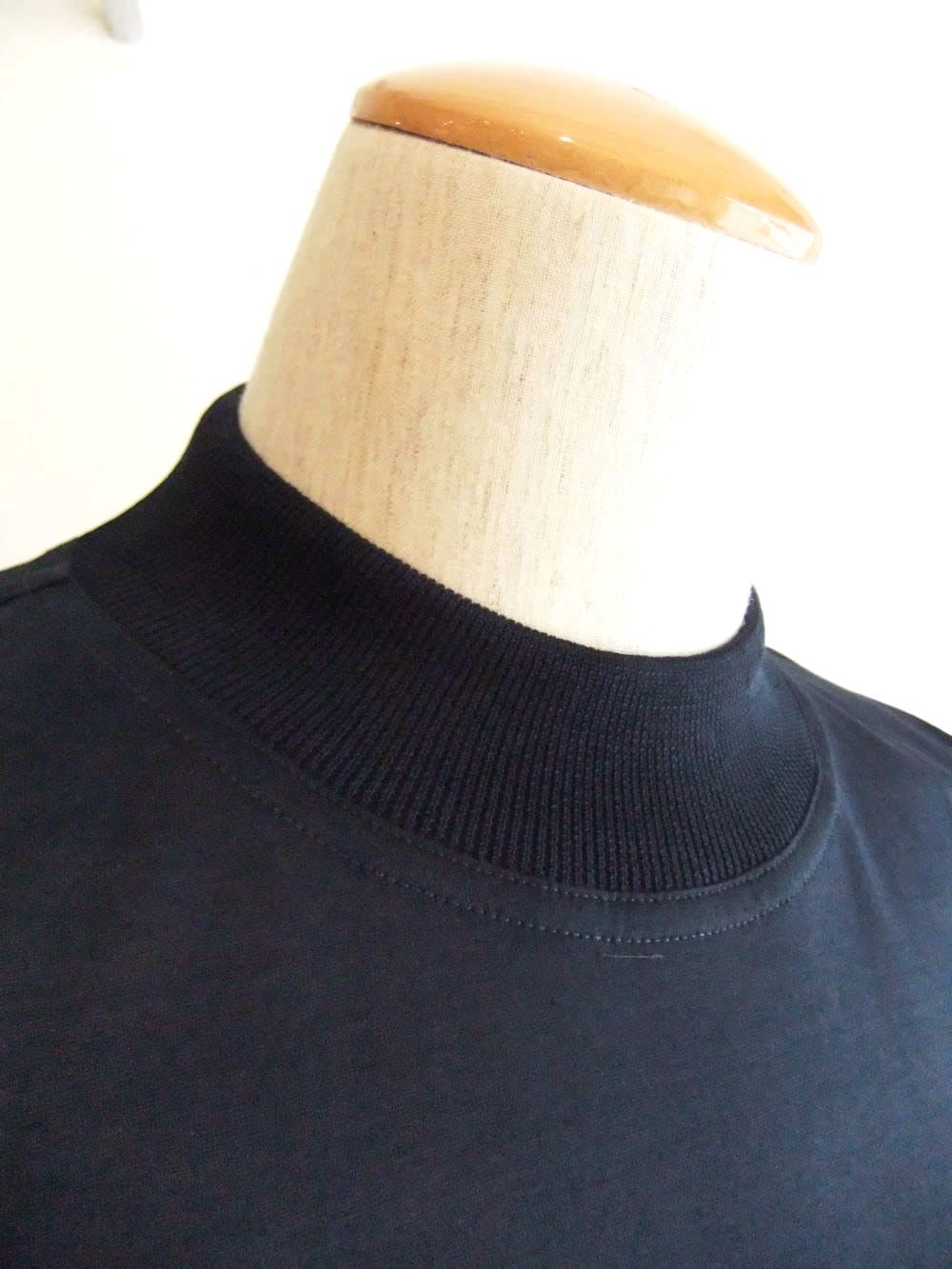 マーセライズ モックネック Tシャツ  (ネイビー)