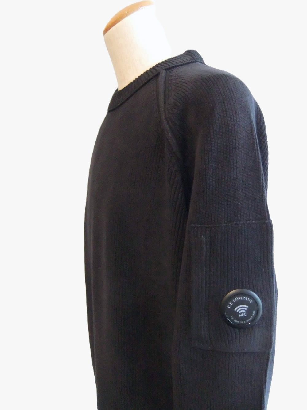 CHENILLE COTTON CREWNECK LENS SWEATER (ネイビー)   コットン クルーネックニット