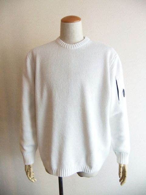COTTON CHENILLE WAFFLE KNIT (ホワイト)  ワッフル クルーネックニット