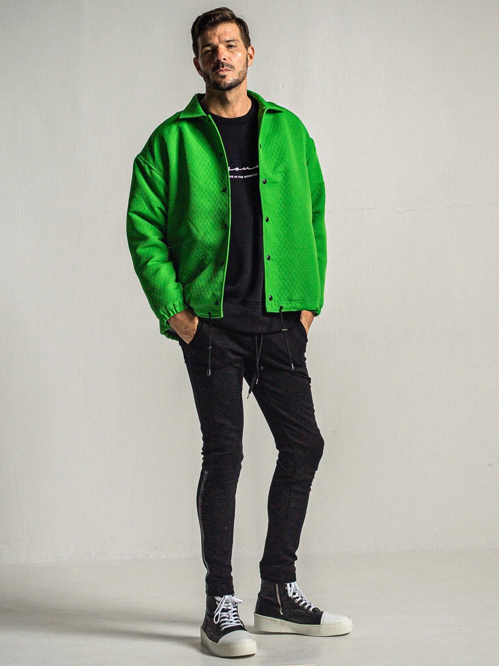 HANDWRIITING LOGO VELOURS FLEECE DROP TRAINER (ブラック) ロゴ ルーズ トレーナー