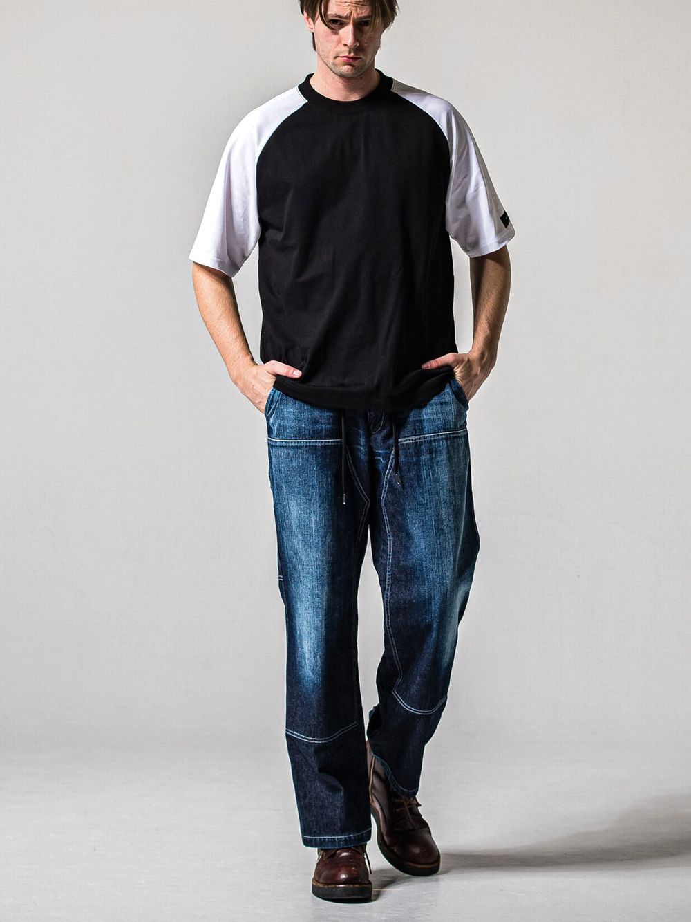 BACK RC RAGLAN OVER T  (ブラック / ホワイト)   グランスリーブオーバーTシャツ