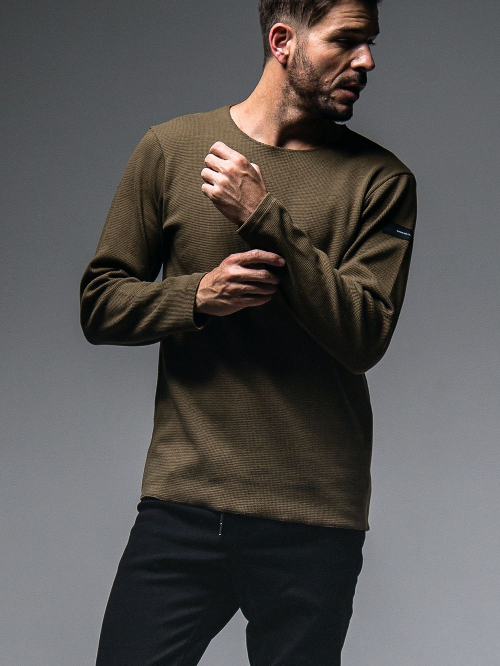 ST COTTON waffle thermal  (カーキ)  ワッフル カットオフサーマル