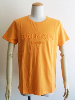 オレンジ コットン Tシャツ オレンジ Balmain Paris エンボスロゴ   VH1EF000/B038